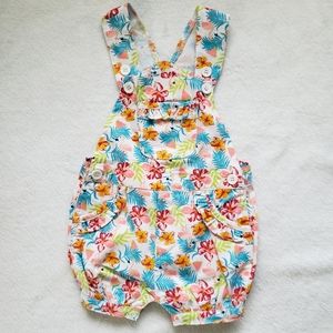 Toddler Girls Pink and White Floral Overalls